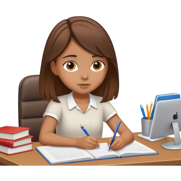 ￼￼Tan girl brown hair studying at a desk  emoji