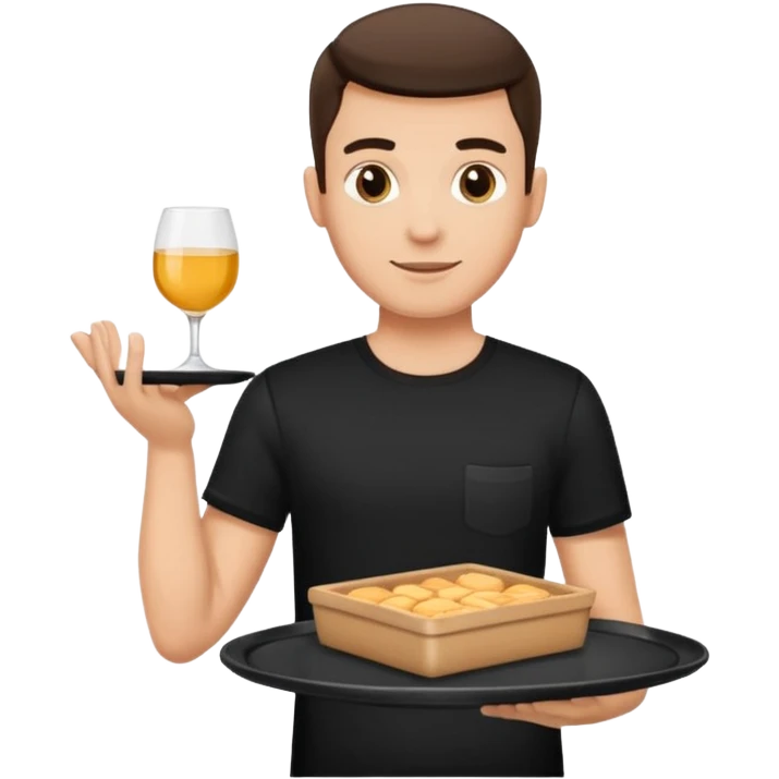 A guy waiter in a black T-shirt with a tray in his hand emoji