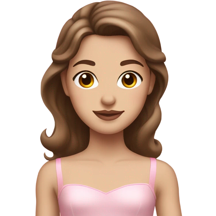 girl brown hair, pink soft lips, white skin, ballerina pink soft emoji