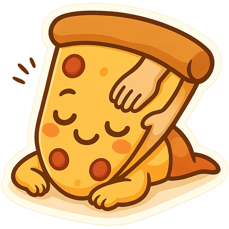 whimsical emoji of a pizza slice receiving a relaxing massage, playful and fun emoji
