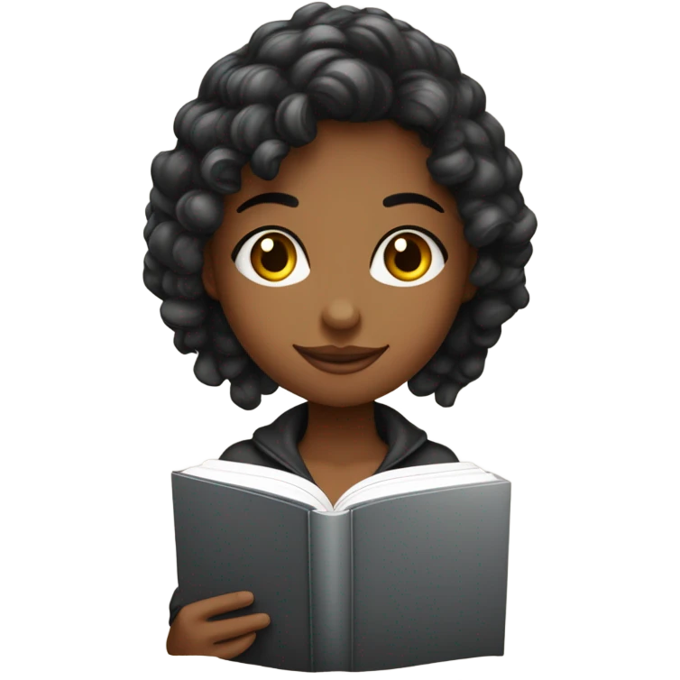 Menina do cabelo preto lendo um livro enrolada em uma coberta e tomando café com cubos de açúcar dentro da xícara  emoji