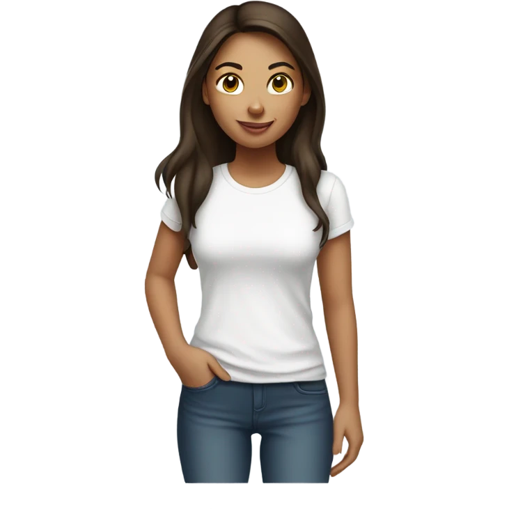 Brunette white girl in white t-shirt emoji