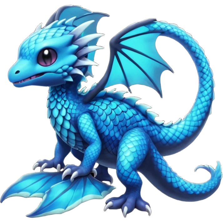 Multicolored dark shiny bioluminescent glowing black and cyan and blue gloomy spooky cute adorable scales-covered pretty cool elegant realistic abyssal exotic Fakémon-Pokémon-Trico-creature, full body emoji