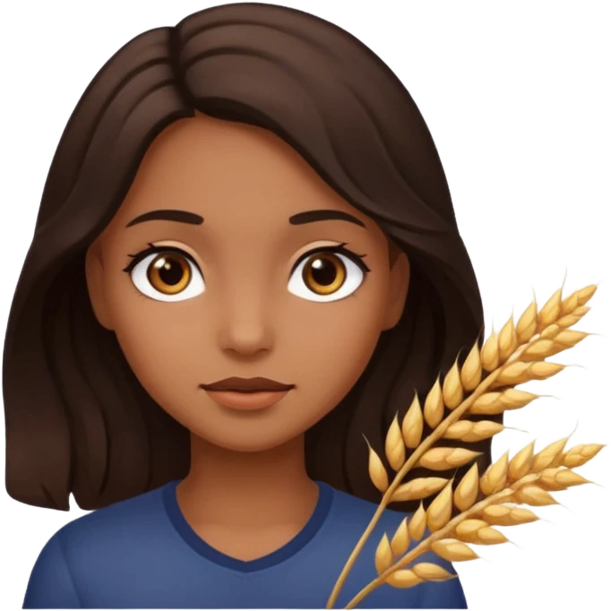 A girl with dark brown eyes and slightly wavy tips with dark brown hair flesh-colored wheat face emoji