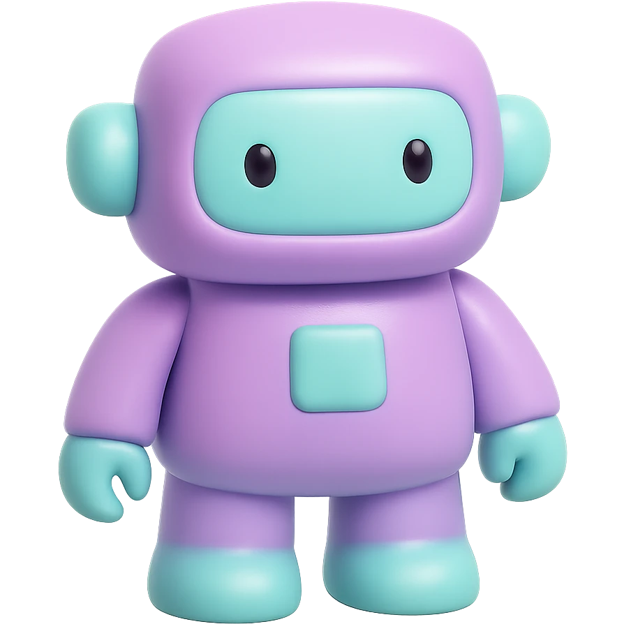 robot toy, smooth glossy vinyl figure, minimalist design, pastel colors, designer toy aesthetic emoji