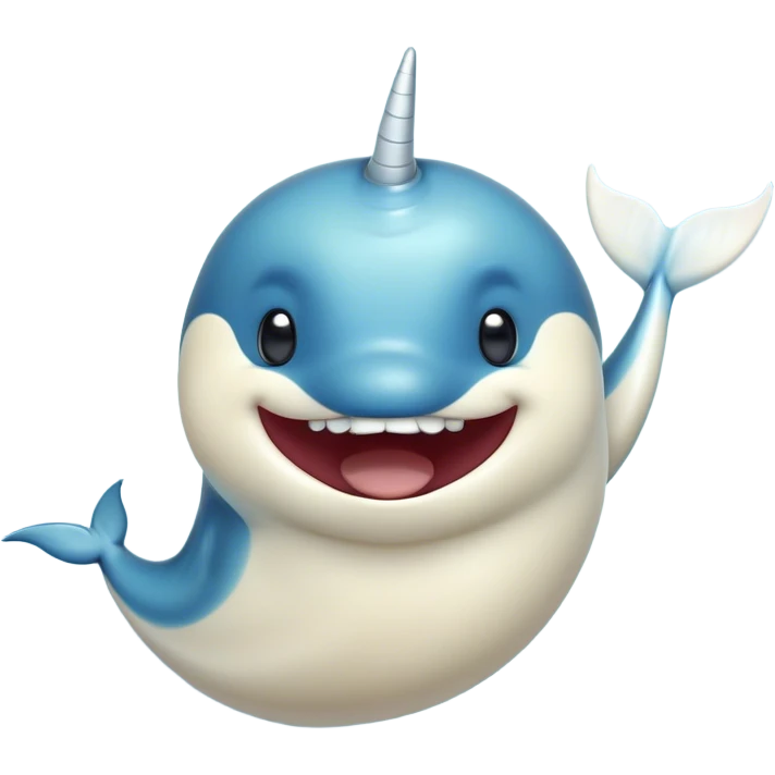 Cinematic Comical Narwhal Portrait Emoji, Head tilted dramatically with an exaggeratedly amused expression, featuring a sleek, elegantly streamlined body with a prominently spiraled ivory tusk and wide, comically expressive eyes full of playful disbelief, Simplified yet hilariously expressive features, highly detailed, glowing with a slightly sassy arctic glow, high shine, dramatic yet playful, stylized with an air of quirky marine mischief, soft glowing outline, capturing the essence of a meme-worthy narwhal that looks ready to side-eye its way into viral fame! emoji