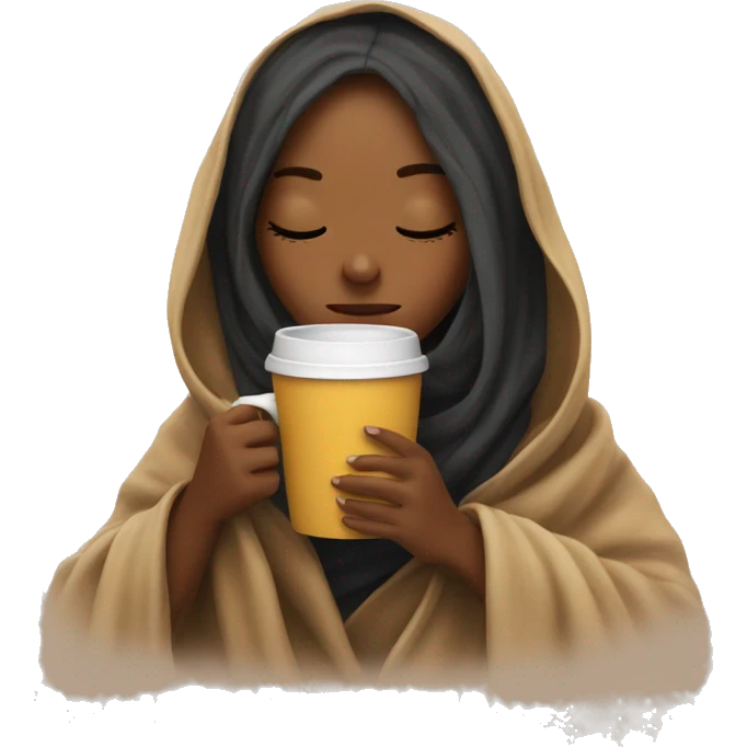 girl inside a blanket sipping coffee eyes closed emoji