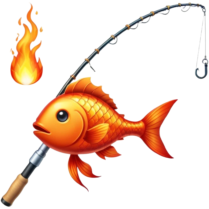 fire fishing rod with a flame on the tip fishing a sparkly fire fish emoji