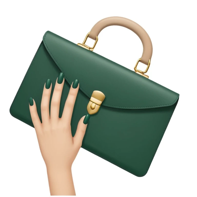 female hand with nude manicure holding dark green document case, minimalism, focus on manicure, no emojis or faces, white background emoji