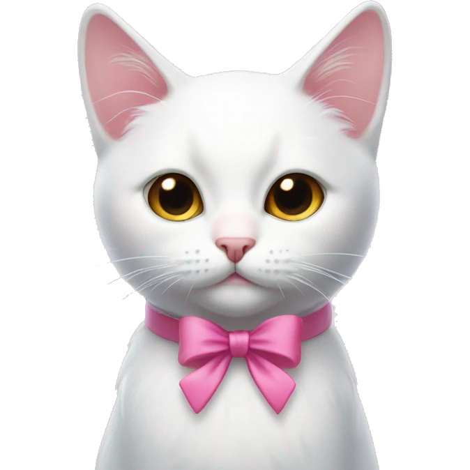 White cat with pink eyes with a bow on right side of head emoji