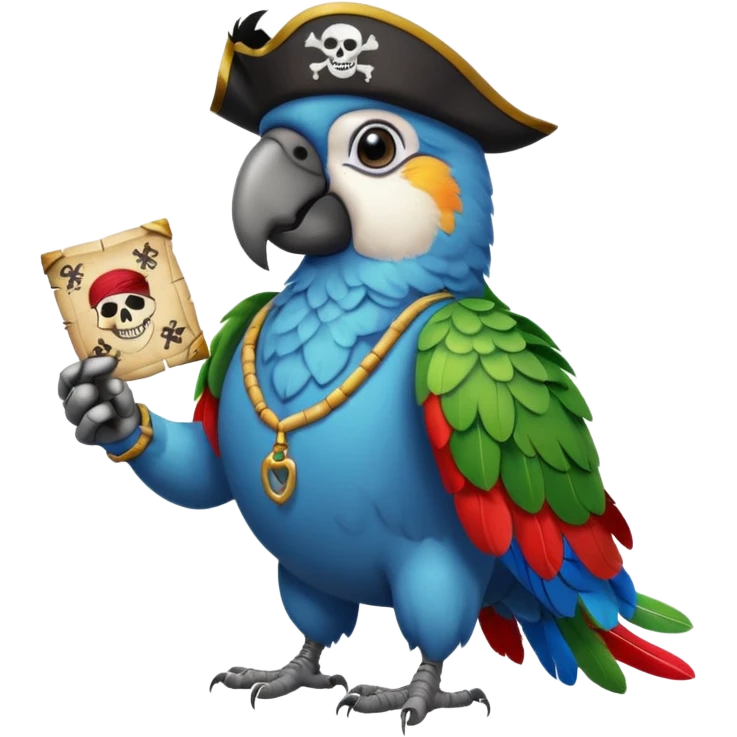 parrot with a pirate patch holding a treasure map with a QR code emoji