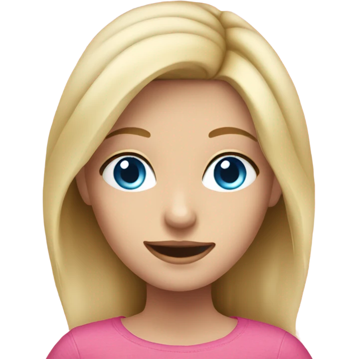 blonde girl with blue eyes wearing pink emoji