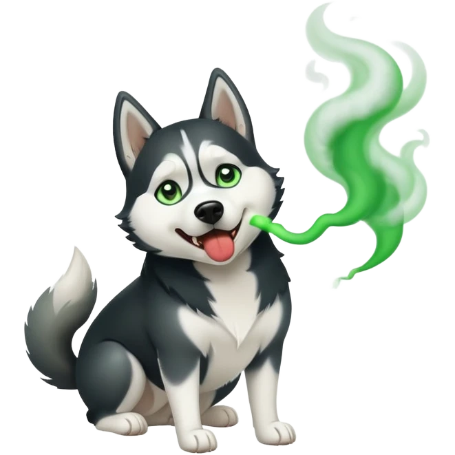 Black and white Husky dog farting green smoke emoji