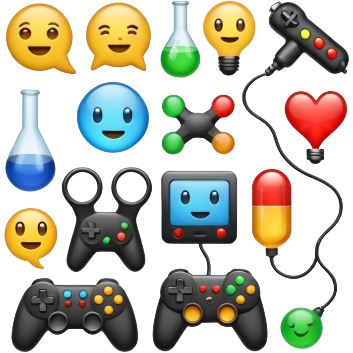 create an emoji pack for a discord server with this description Initially, ADN-13 began as a private Discord server for three scientists. They discovered that gaming sessions and informal communication revealed cognitive potential better than any laboratory tests.  emoji