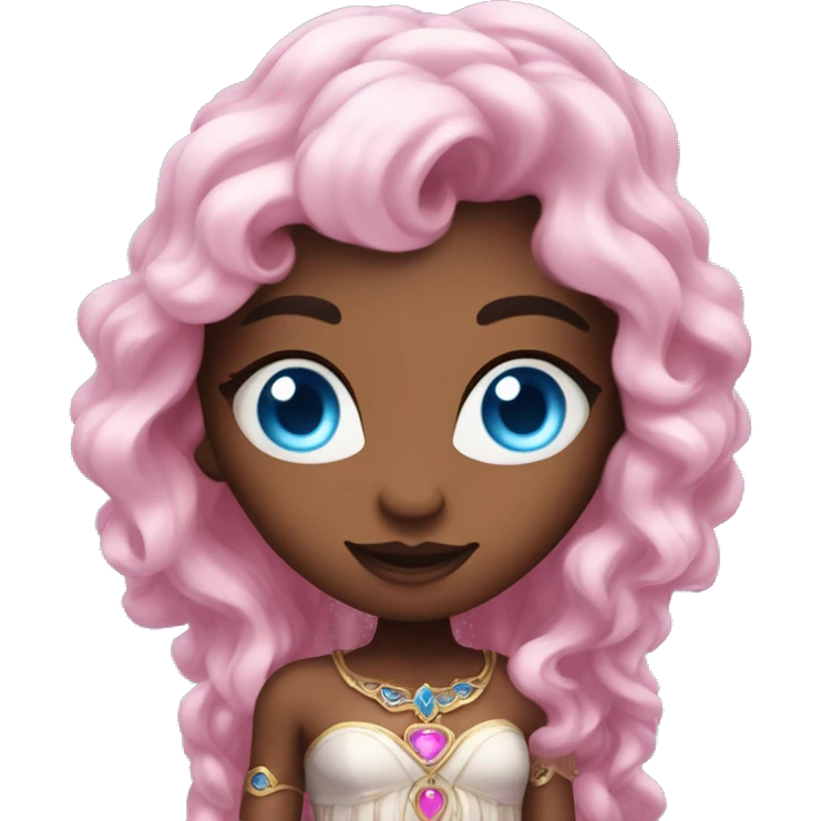 loving magical diva with pink andromedan skin long hair and blue eyes glowing third eye emoji