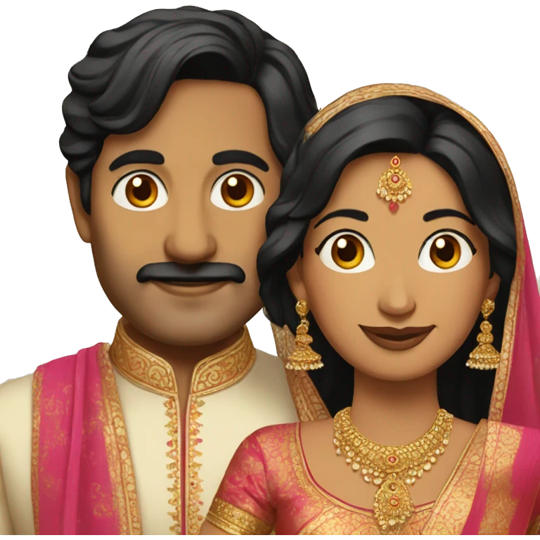 Indian wedding couple aged 50 with black hair no beard emoji