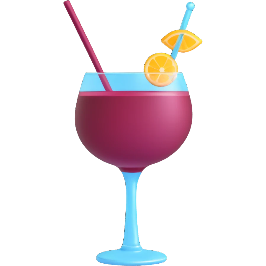 3D emoji style cocktail glass with burgundy drink and a crystal stirrer emoji