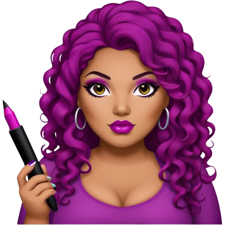 big plus size, darker tan skin, long black curly hair, baddie,pretty, makeup, lipliner, black eyeliner, long magenta hair emoji