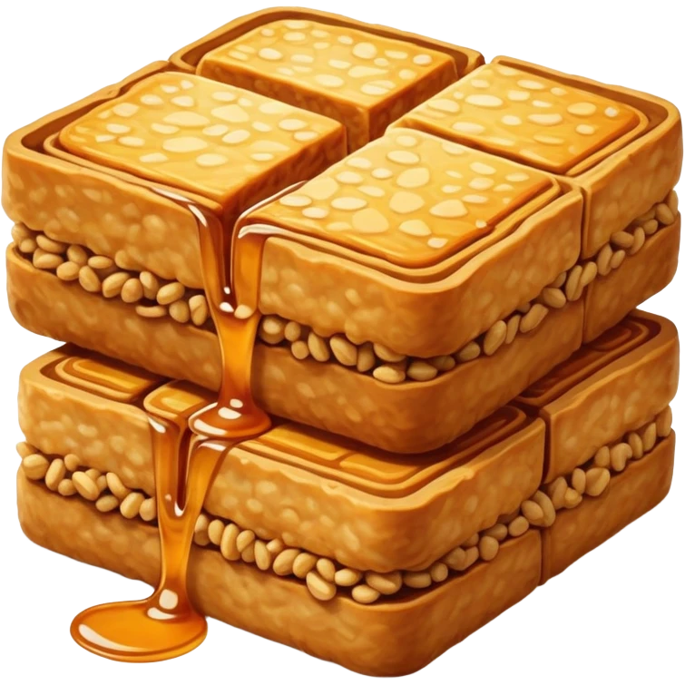 tempeh-cinematic-realistic-tempeh-dish-emoji,-depicted-as-crispy,-sliced-portions-of-fermented-soy-cake-with-a-golden-brown-finish,-rendered-with-detailed-textures-and-warm,-inviting-lighting emoji
