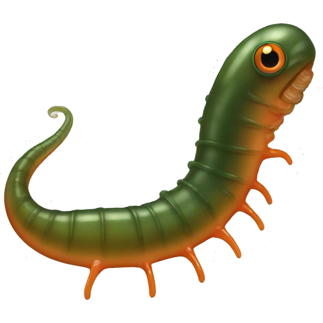 Eight-eyed Dark green and orange leech with oral suction and caudal suction emoji