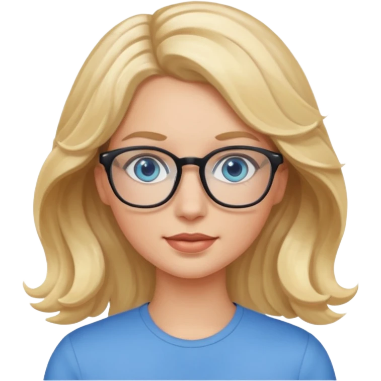 White girl with wavy, blonde hair, blue eyes, and glasses. emoji