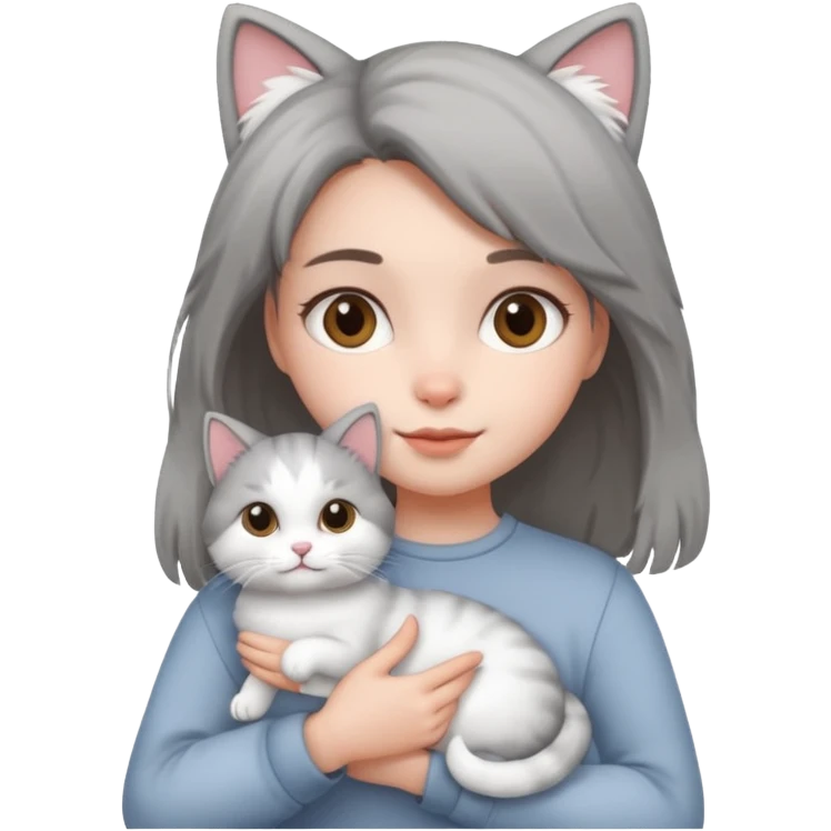 A cute girl holding a cat emoji