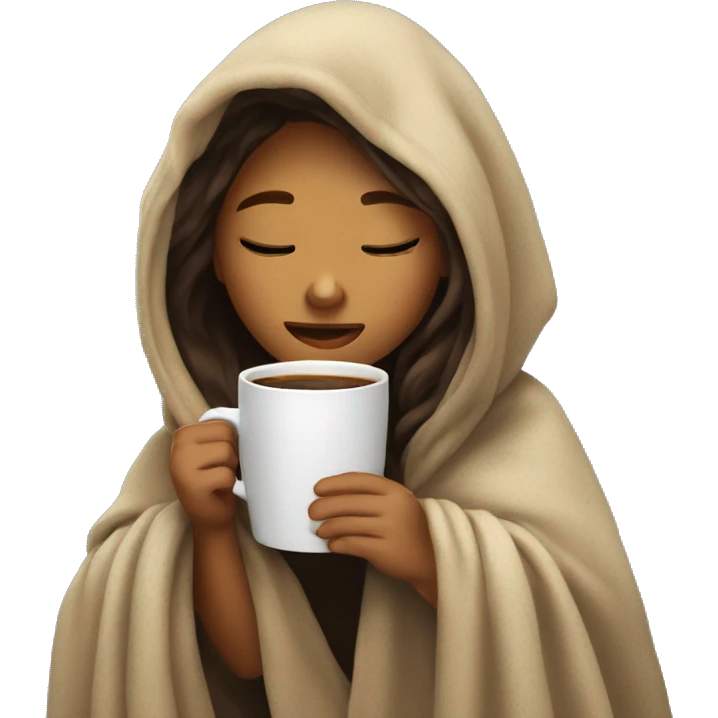 girl inside a blanket sipping coffee eyes closed emoji