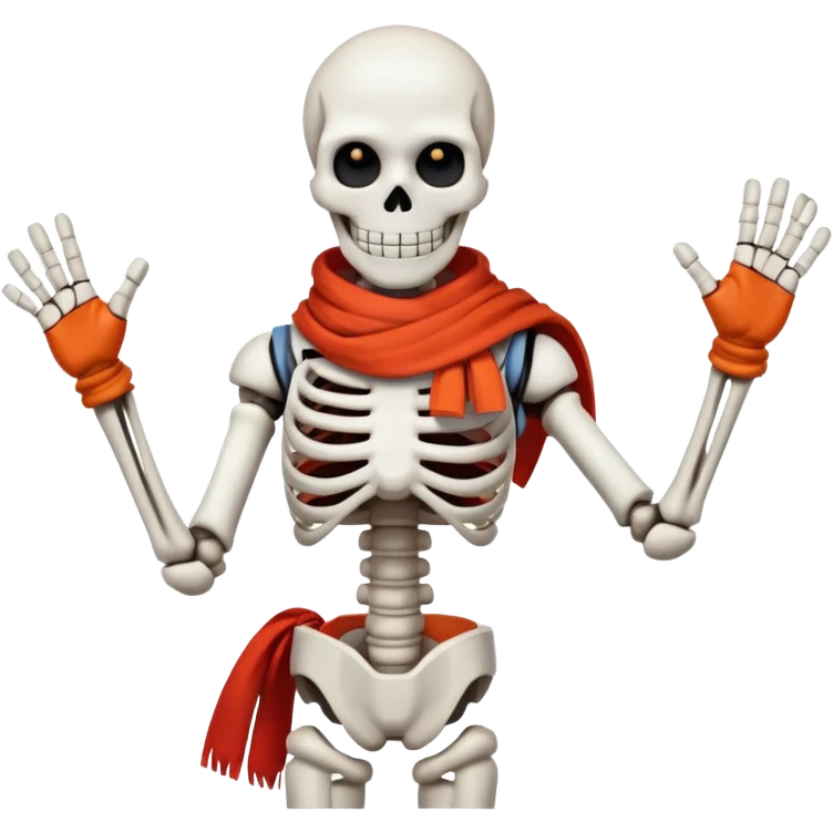 Papyrus from Undertale, tall skeleton with a red scarf, white body armor, orange-red gloves, enthusiastic expression emoji
