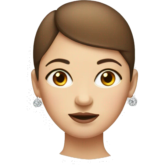 a face of a woman with half bald half short brown hair. fat round face with math earrings  emoji