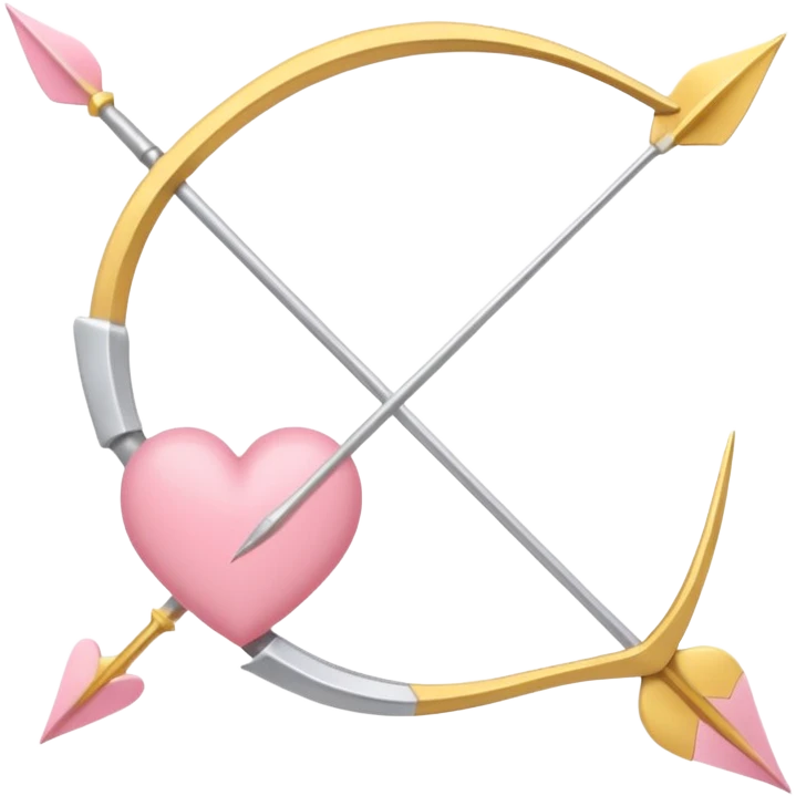 Cupid's bow and arrow with a heart tip in soft pink, beige and yellow pastel light emoji