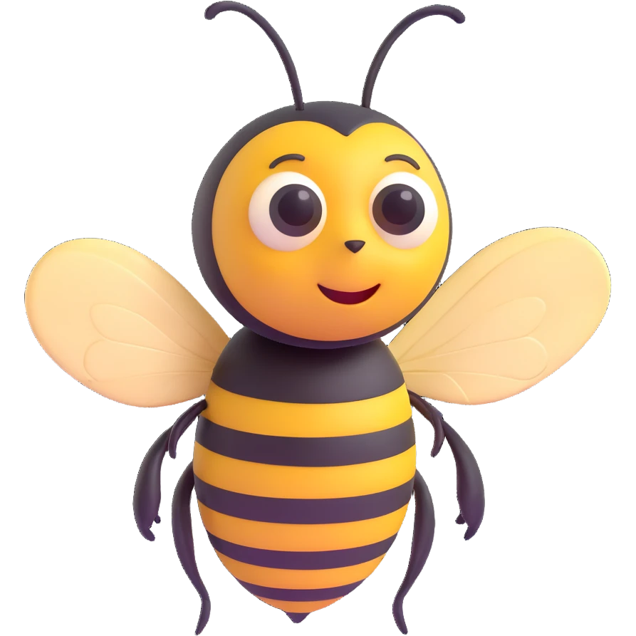 A bee, in a three-quarter view, with a curious expression, soft shadows, and a slightly tilted body. emoji
