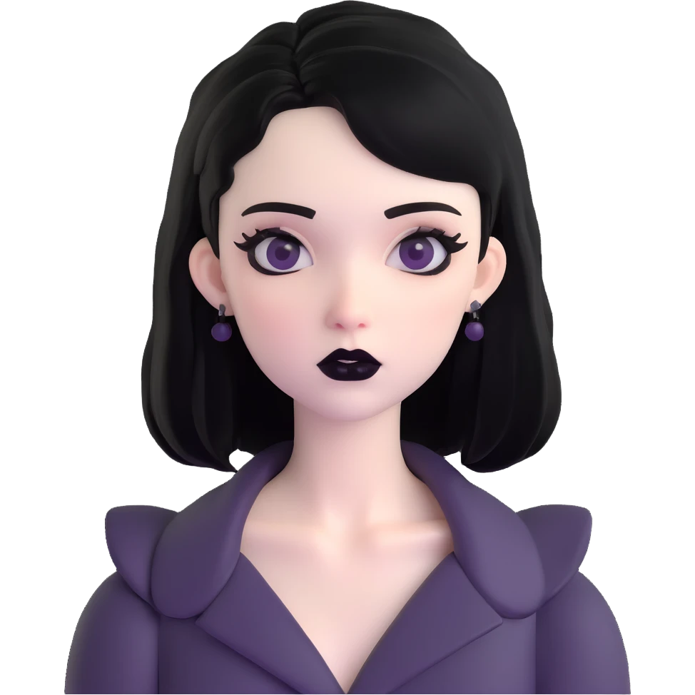 black goth with pale skin, black lipstick, black hair emoji