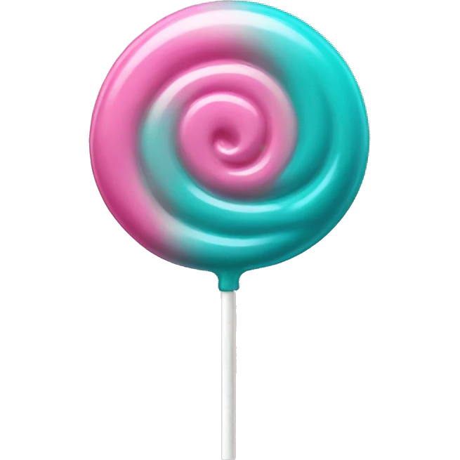 Realistic pink to teal ombre lollipop candy with teal bow on the stick. emoji