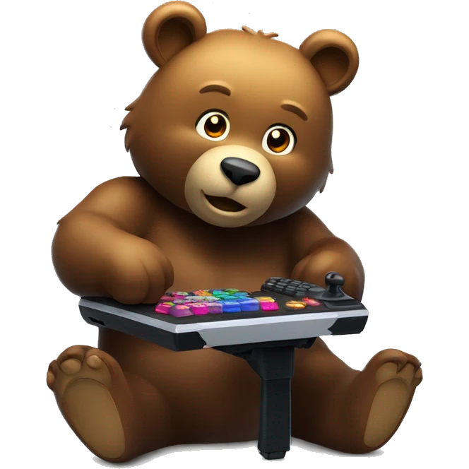 Bear playing at light up gaming pc emoji