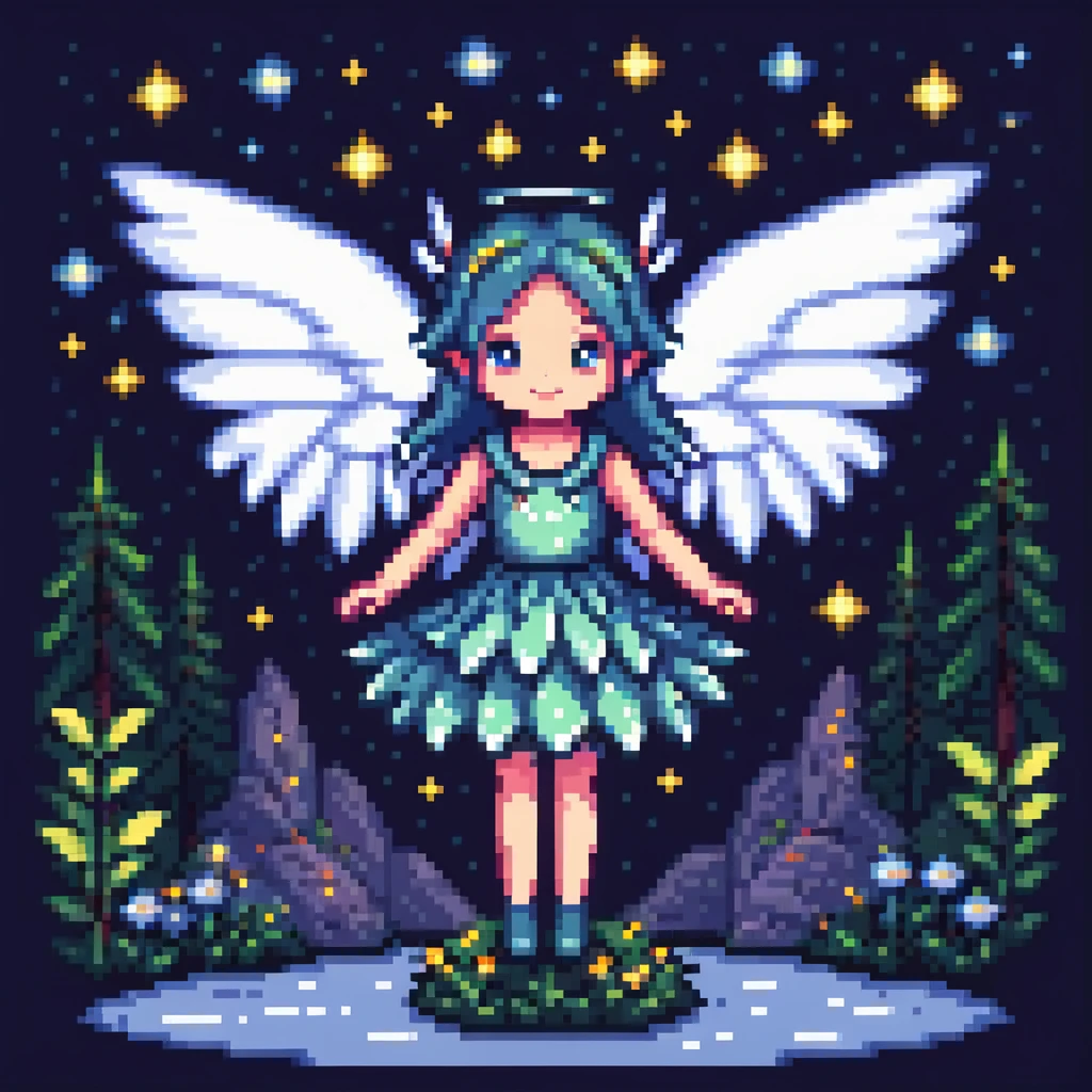 fairy with wings, night scene, surrounded by stars emoji