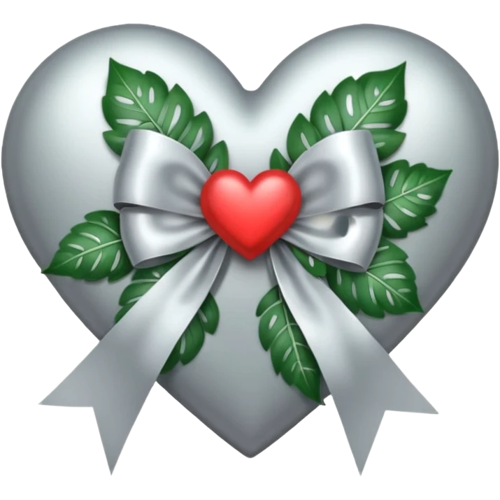 heart with leaves, silver bow with heart pattern on the bow emoji