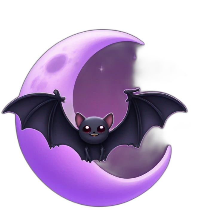 purple black vampire bat wings flying in front of large dripping crescent moon emoji