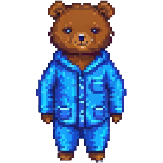 bear in blue pajamas, pixel art style emoji