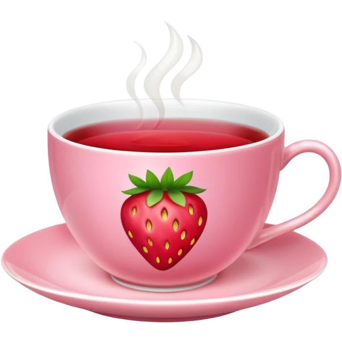 Pink tea cup with strawberry tea in it emoji