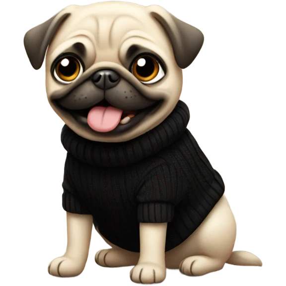 Happy pug in black sweater emoji