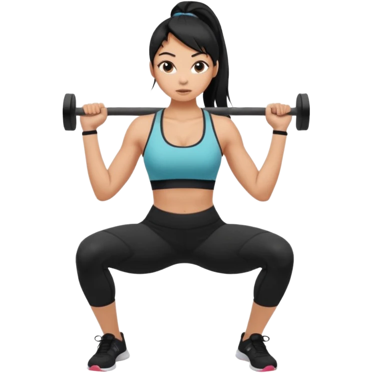 Women with long black ponytail doing a squat emoji