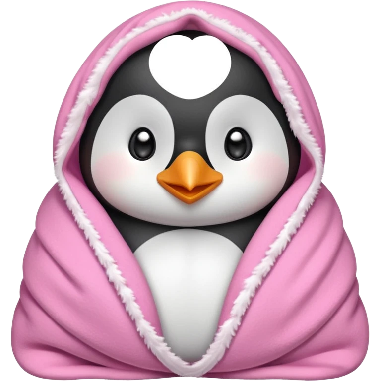 Cute penguin wrapped on pink blanket emoji