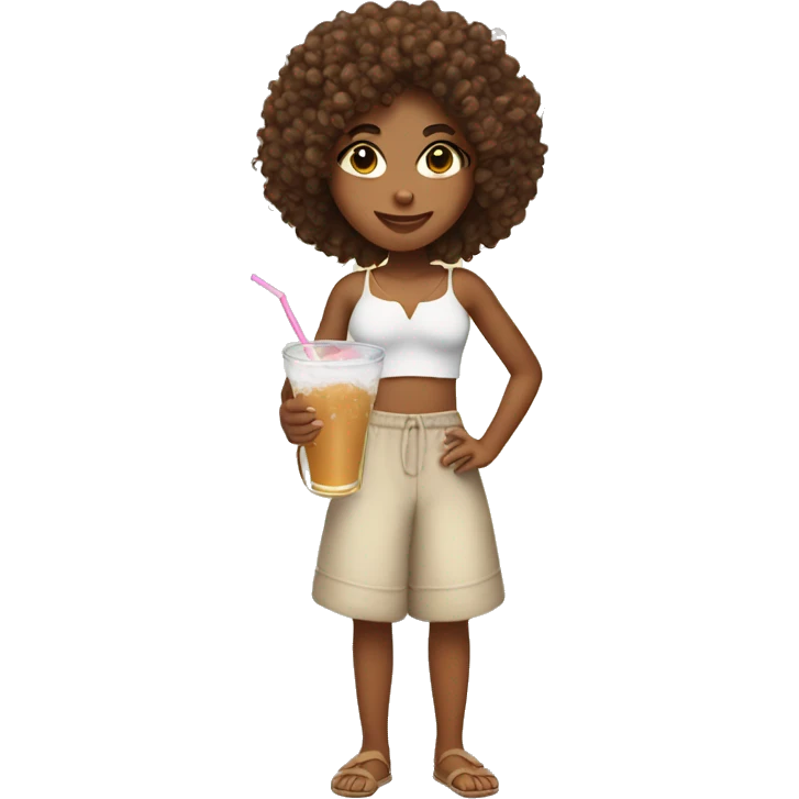 Girl with curly hair tan skin with a coconut drink in her hand emoji