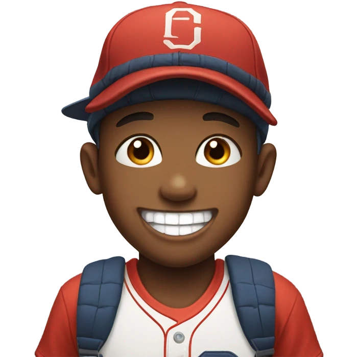 smiling boy in baseball cap and gap teeth emoji