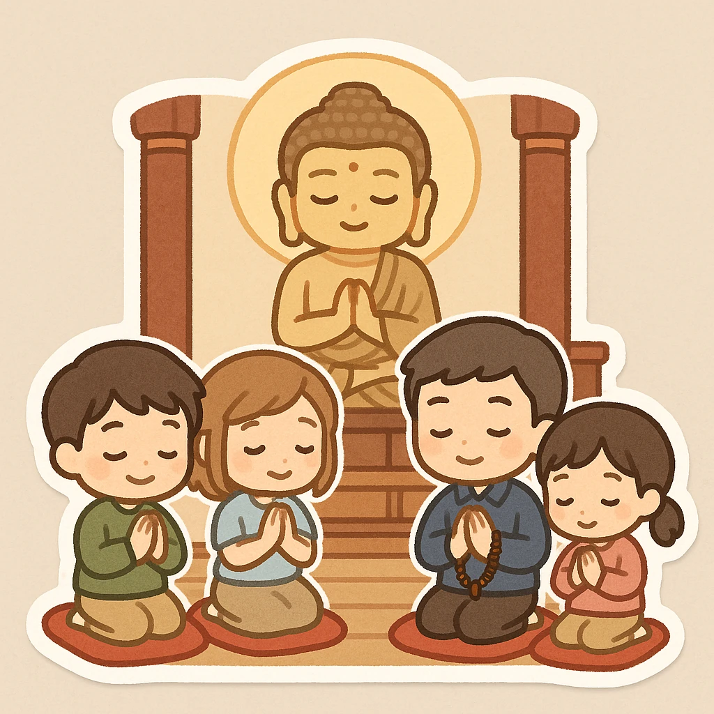 people praying in a Buddhist temple emoji
