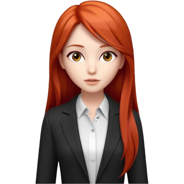 3D animated female character with long straight red hair, sharp eyes, slim face, stylish modern outfit, confident expression, K-pop inspired animation style." emoji