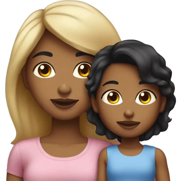Black hair light skin Mom with her little daughter emoji