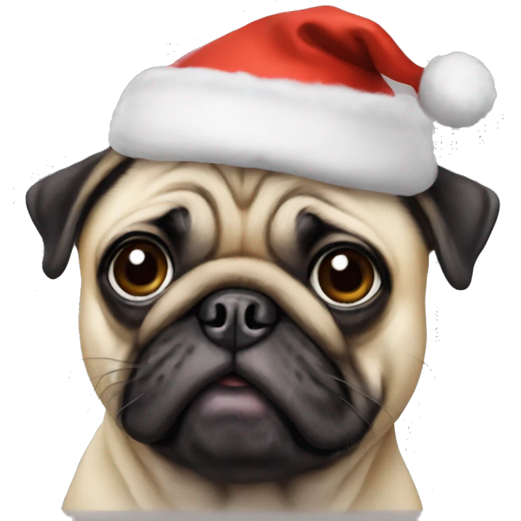 A pug wearing a Christmas hat that says willow on it emoji