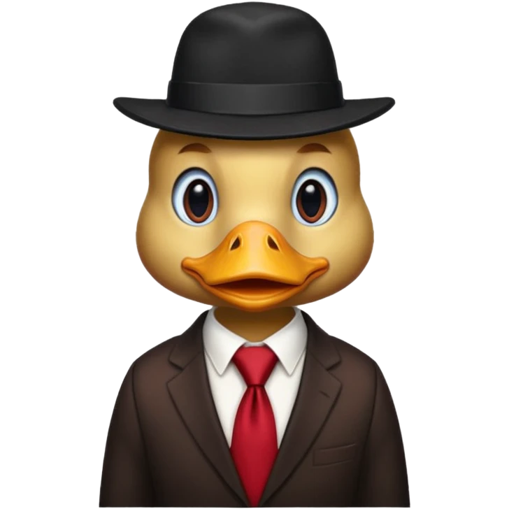 duck wearing a black red tall hat and tie  emoji