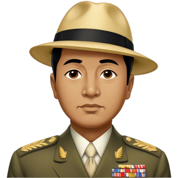 ​Cinematic Realistic Portrait of Sukarno, depicted in a lifelike, realistic style based on his iconic portrait, showcasing his thoughtful, charismatic expression in period attire, rendered with detailed textures and warm, evocative lighting that captures his pioneering spirit and national pride, emoji